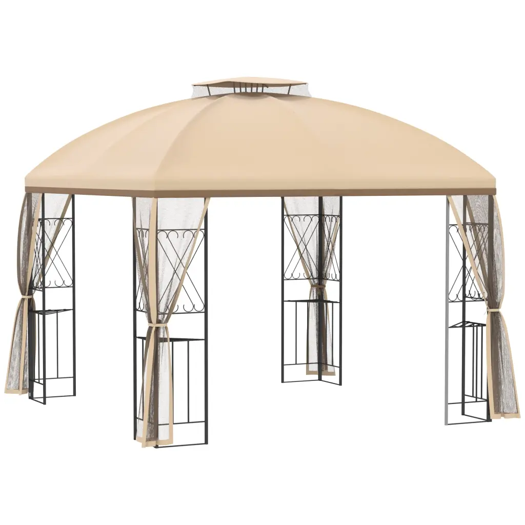 10x10 Patio Gazebo Corner Shelves Double Roof Outdoor Canopy aosom business