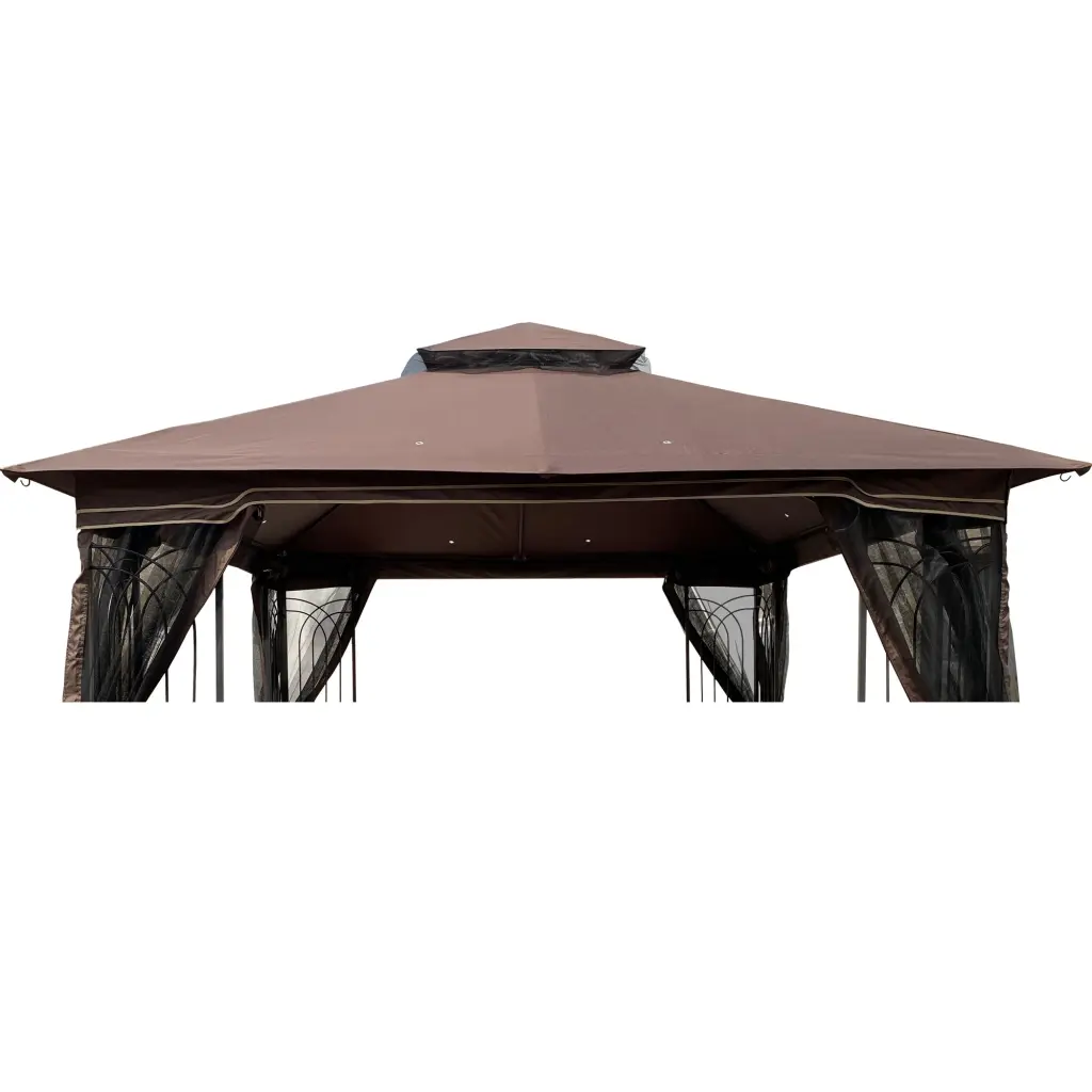 10x10 Ft Patio Double Roof Gazebo Replacement Canopy - Brown Top Material bei you