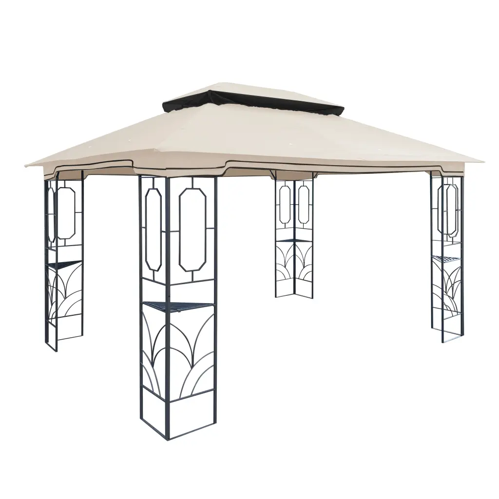 13x10 Ft Beige Patio Double Roof Gazebo Replacement Canopy Top Fabric w2911