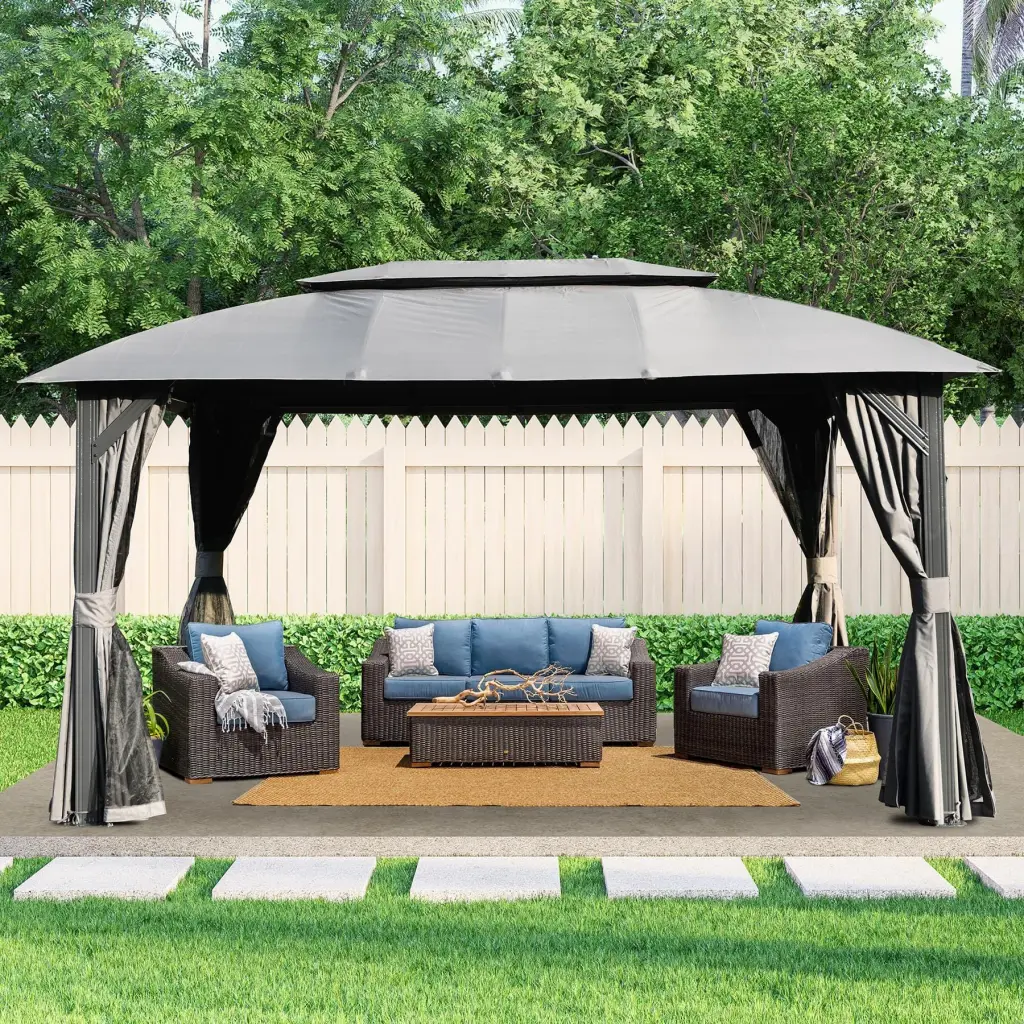 10x14 Ft Outdoor Gazebo Double Roofs Privacy Drapes Mosquito Net crefise patio life