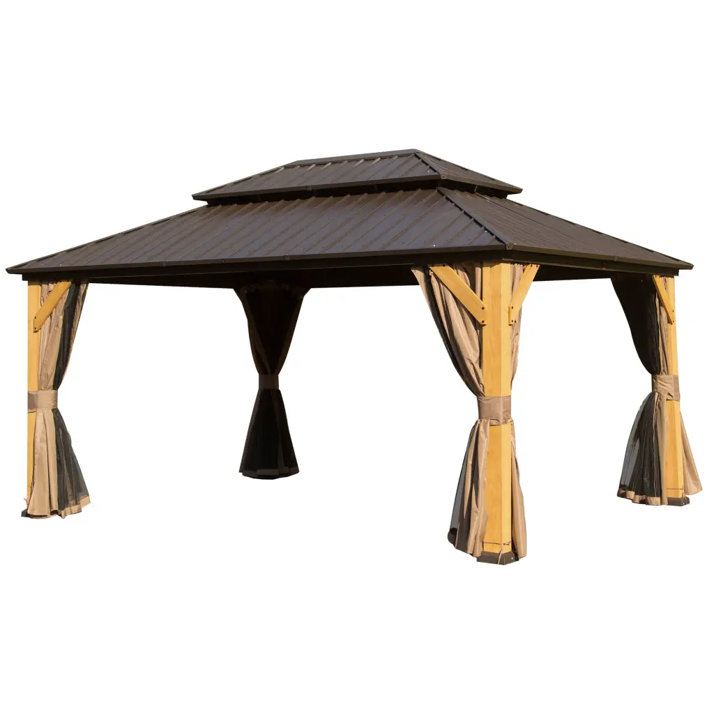 10x14ft Cedar Wood Gazebo Solid Hardtop Galvanized Steel crefise patio life