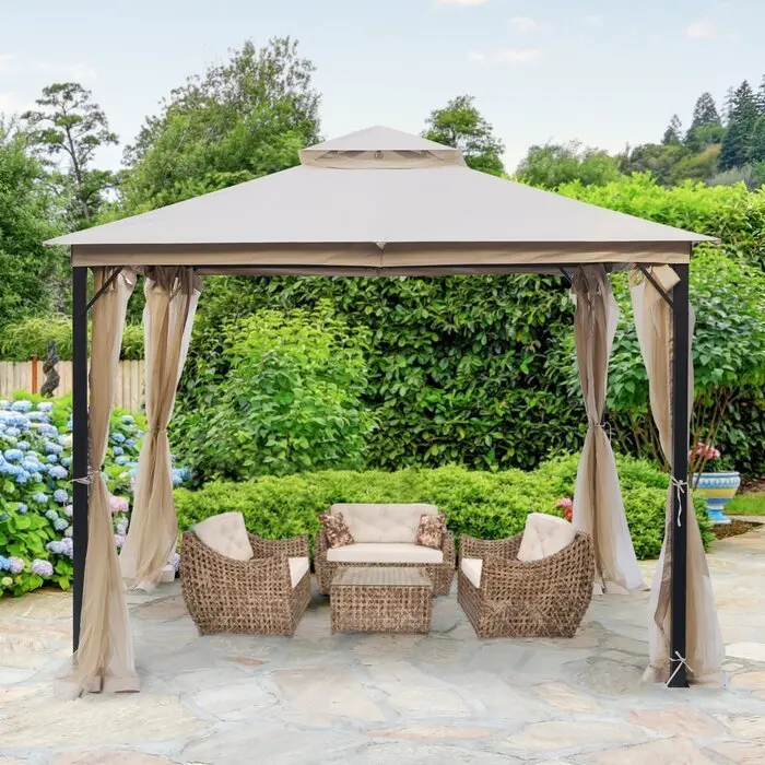 10x10ft Softtop Metal Gazebo Mosquito Net and Sunshade Drape Outdoor Patio Garden Shelter gazebo-garden supplies