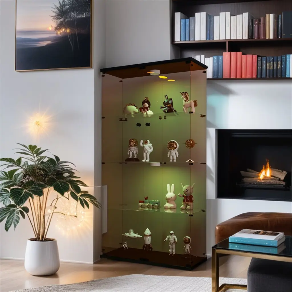 Lighted Two Door Crystal Cabinet Display Case 4 Shelves LED Lighting uni-home