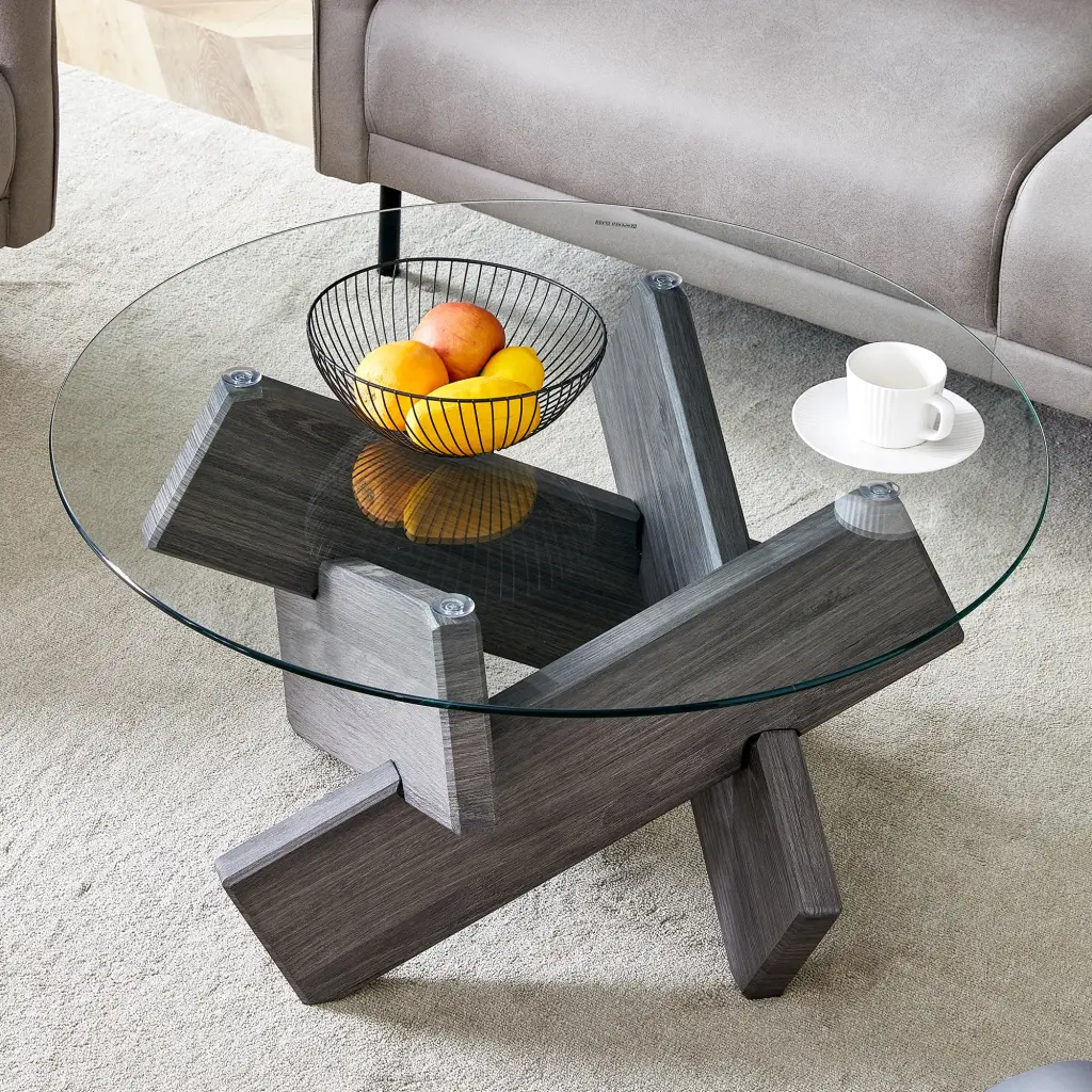 Round Glass Coffee Table, 33.4 Inch Modern Design, Tempered Glass Top droom w-1151