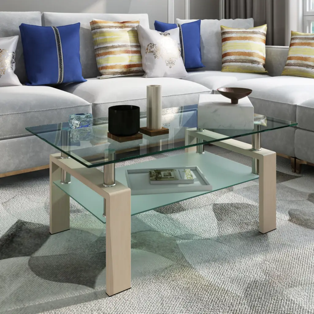 Modern Clear Rectangle Crystal Coffee Table Living Room Center or Side jws-w241