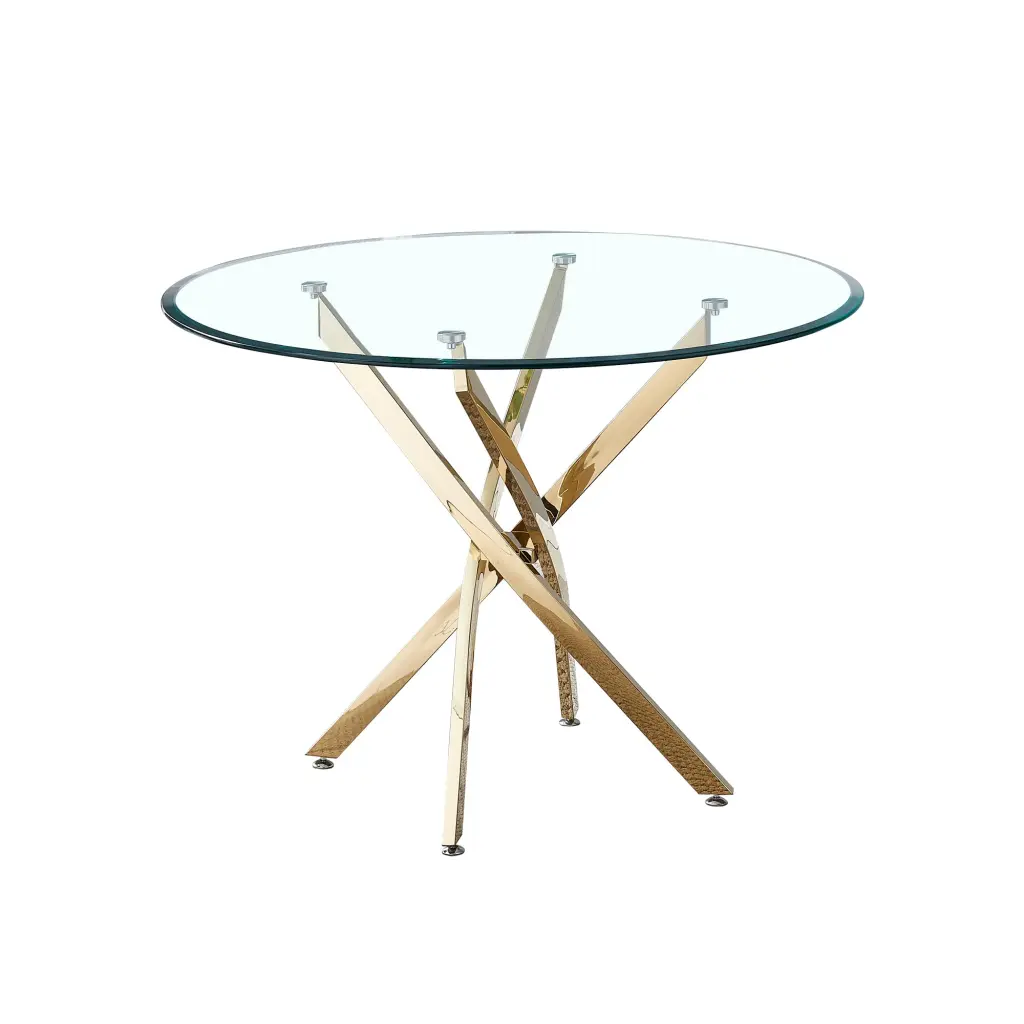 Contemporary Round Clear Dining Tempered Crystal Table Precious Metal Finish w1241 artisan furniture