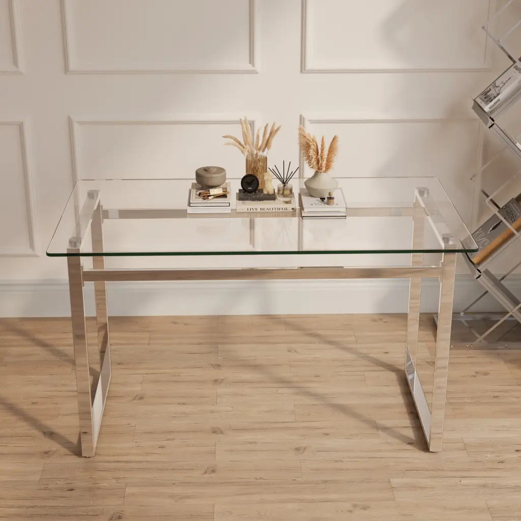 Modern Minimalist Rectangular Crystal Dining Table 4-6 0.31" Tempered Glass Top nuoli office furniture