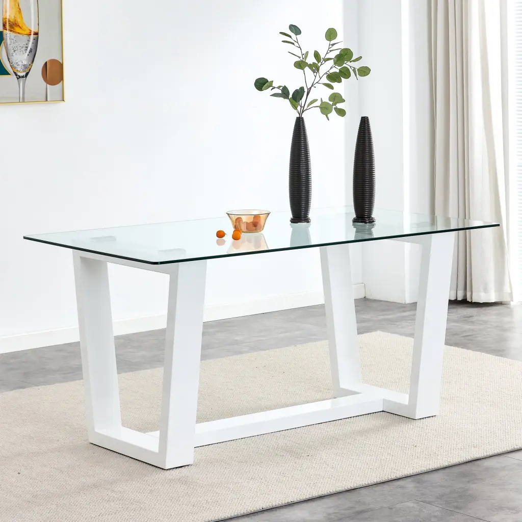 Glass Dining Table Large Modern Minimalist Rectangular Table 6-8 People furniture