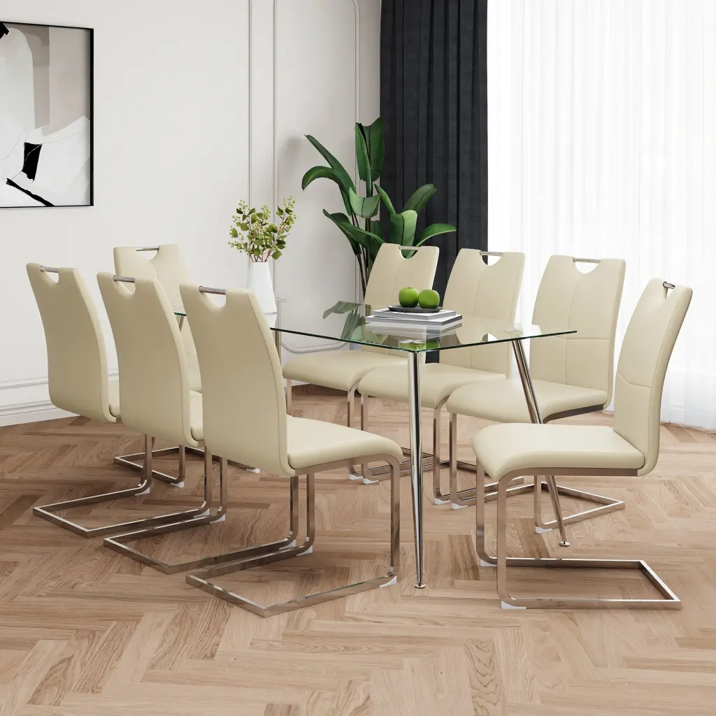 Modern Effortless Rectangular Crystal Dining Table Solid Tempered Glass Top youngmagic