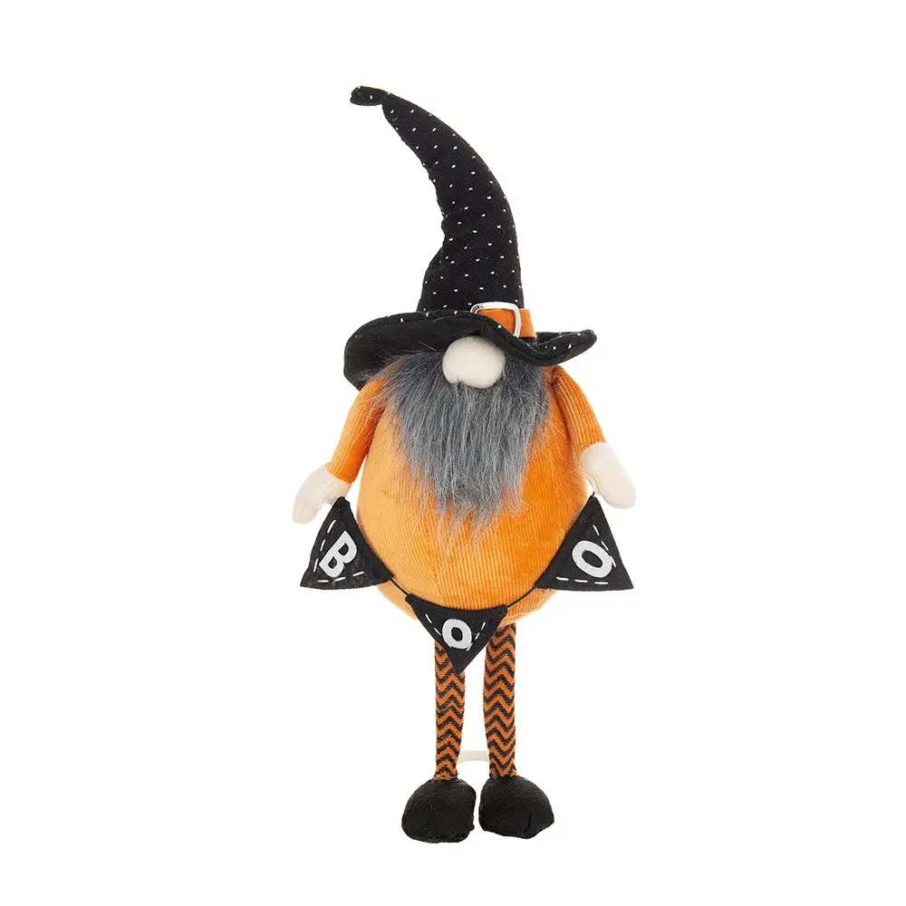 6.3X4.3X16 Inch Fabric Standing Orange Gnome Black Gnome Holding Banner w2078