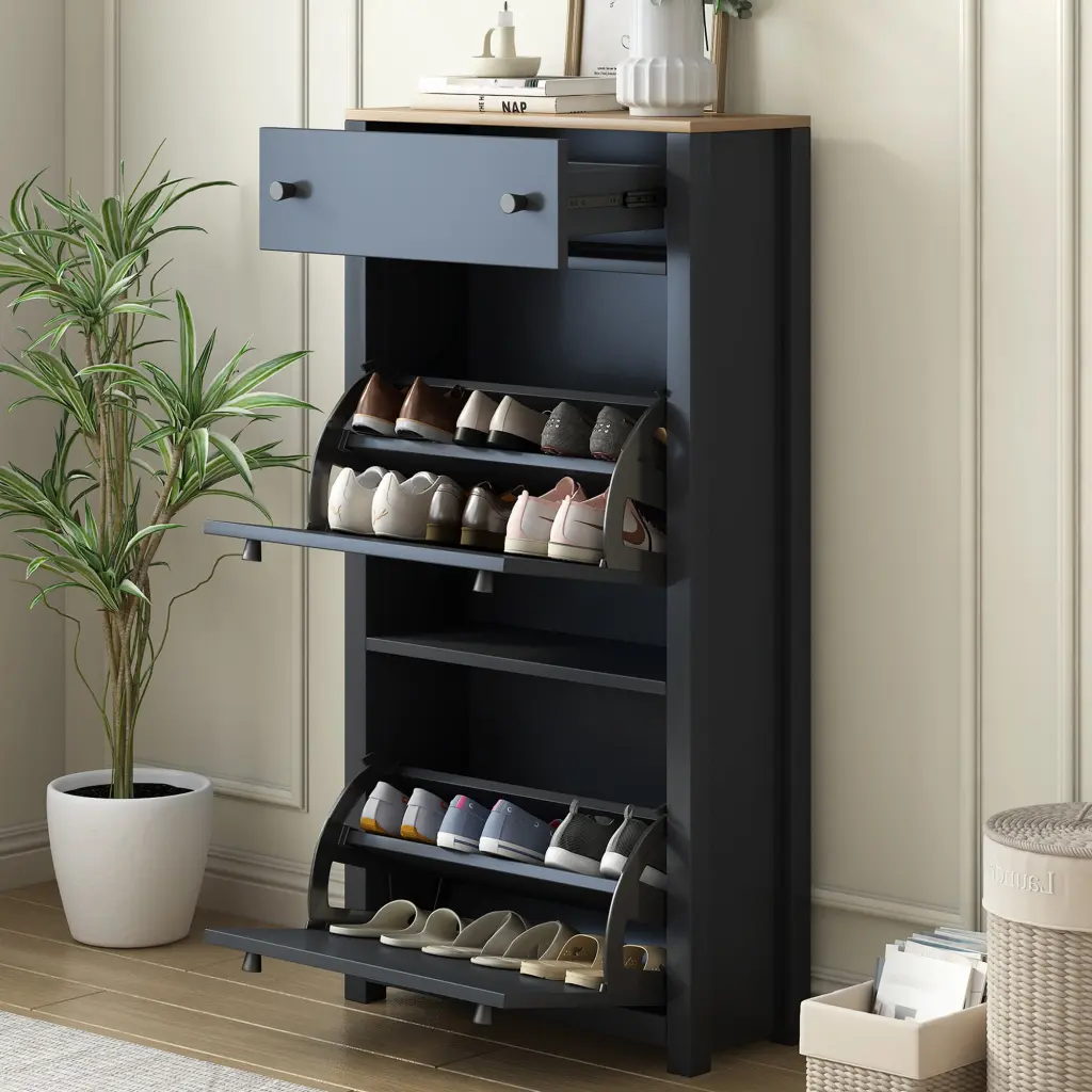 Practical Entryway Organizer 2 Flip Drawers and Wood Grain Pattern Home Storage rnb