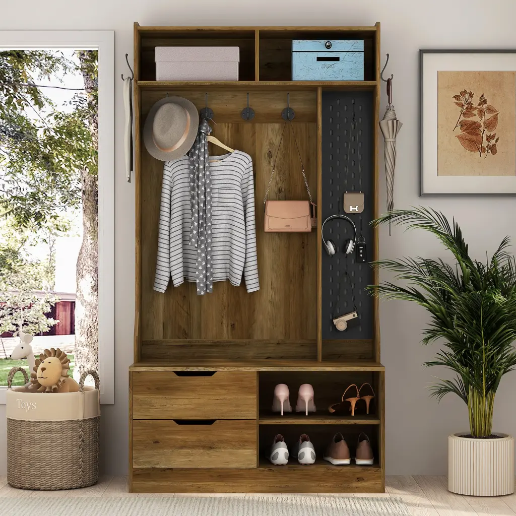 Hall Tree 5 Hooks Coat Hanger Entryway Bench and Storage Bench dasenwood