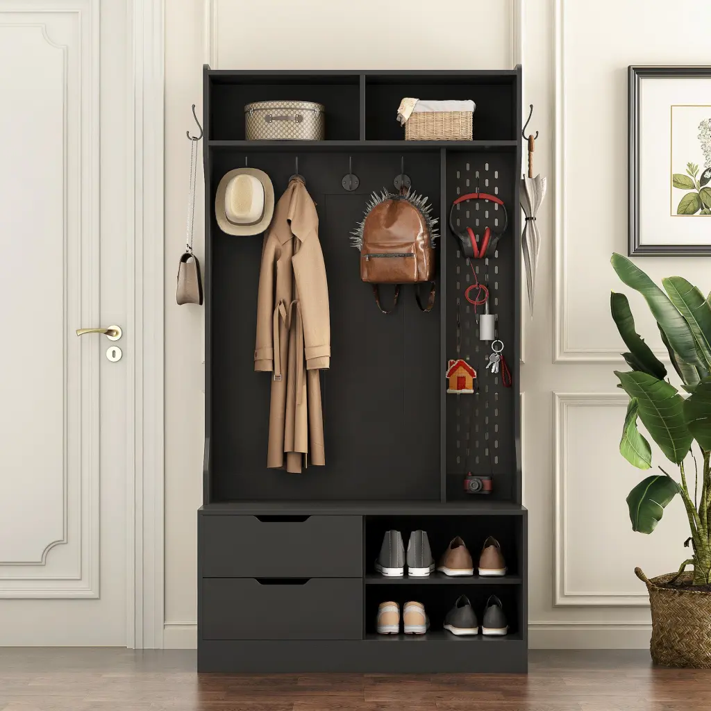 Hall Tree 6 Hooks Coat Hanger Entryway Bench Storage Bench Home dasenwood