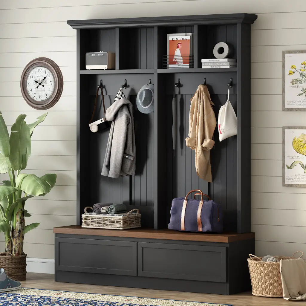 Farmhouse 4 1 Hall Tree Timber Grain Bench Mudroom Multi Functional on-trend