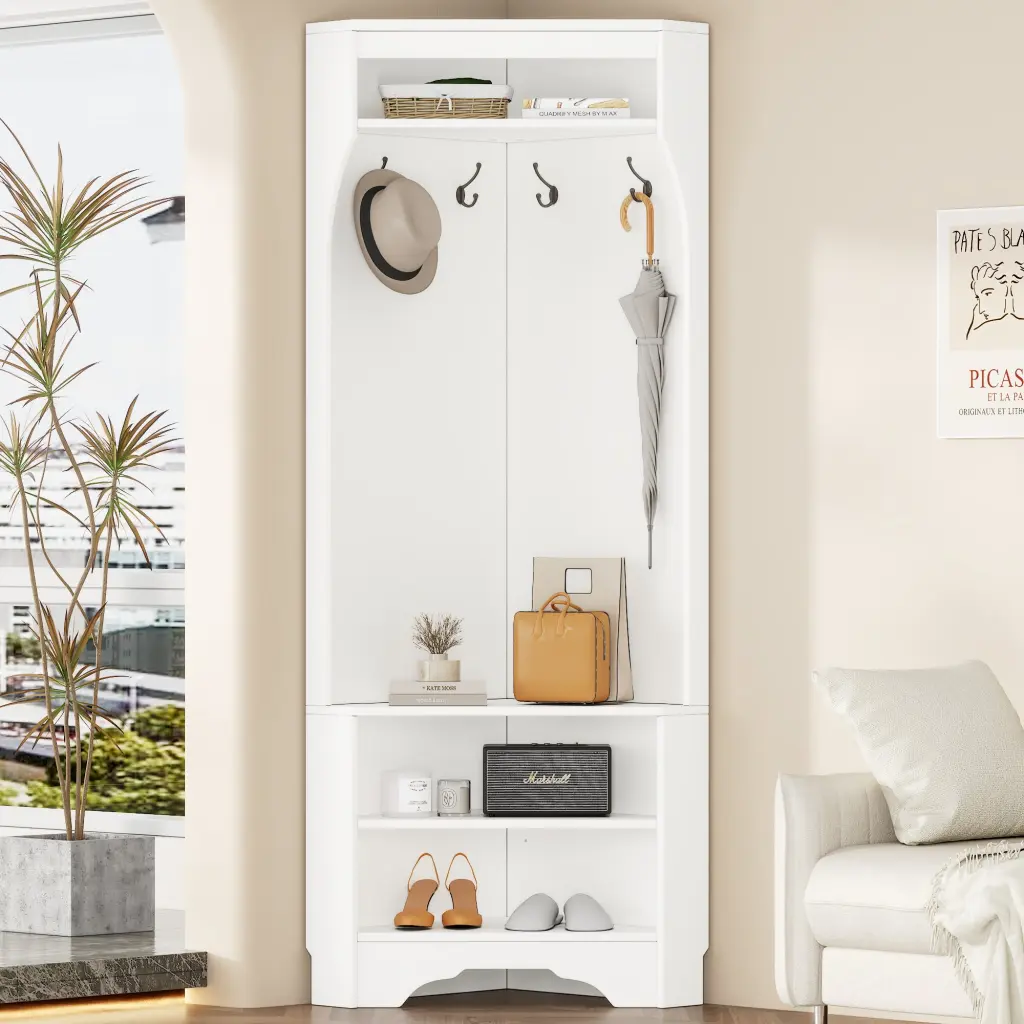 Minimalist Corner Hall Tree Shoe Bench Multi Functional Entryway on-trend