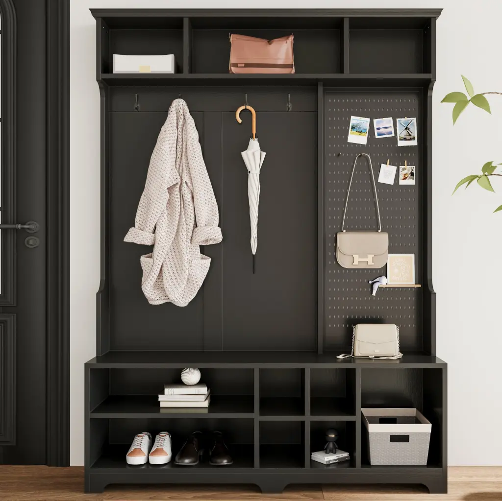Hall Tree Shoe Bench Coat Rack Shoe Storage Shelves Entryway Organizer rnb
