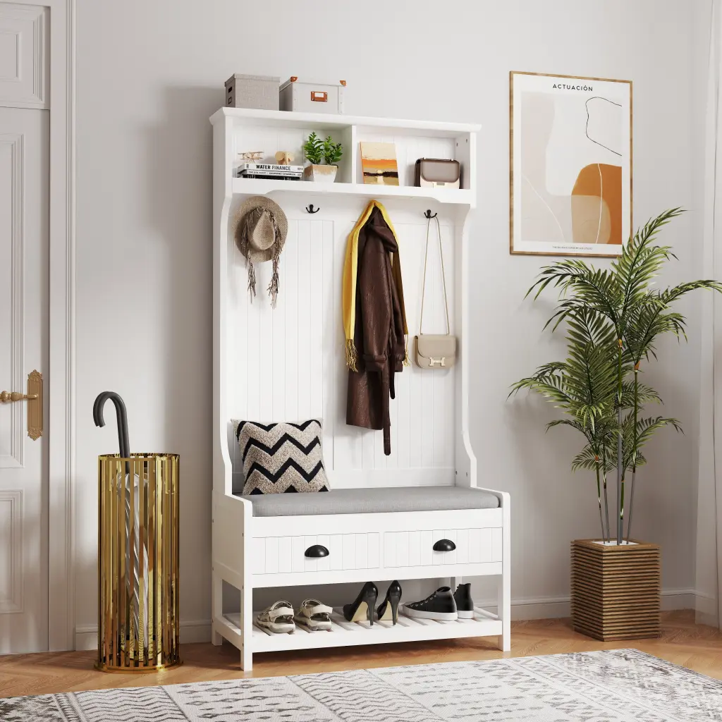 3 1 Hallway Hall Tree 2 Storage Drawers And 4 Coat Rack Wooden wonderland