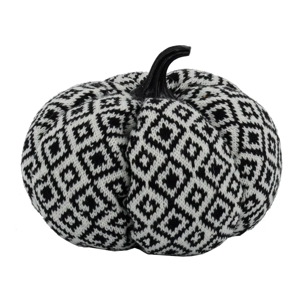 6.3X6.3X5 Inch Pumpkin Black White Gemstone Pattern Decor Halloween Holiday w2078