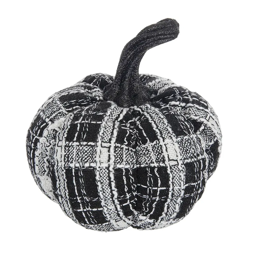 7X7X7" Fabric Light Black White Plaid Pumpkin Holiday Halloween Decor w2078