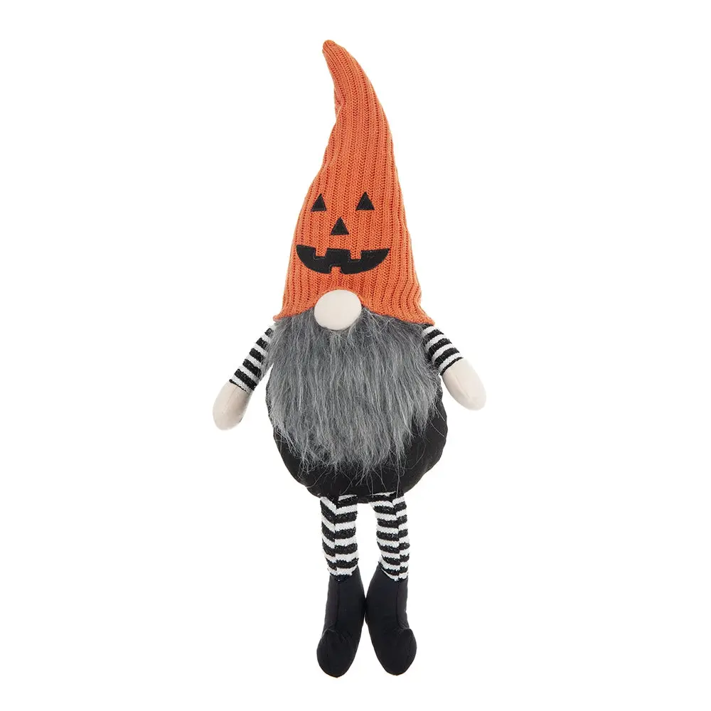 8.3X4.7X23.5 Inch Sitting Gnome Orange Knit Hat Halloween Decor w2078
