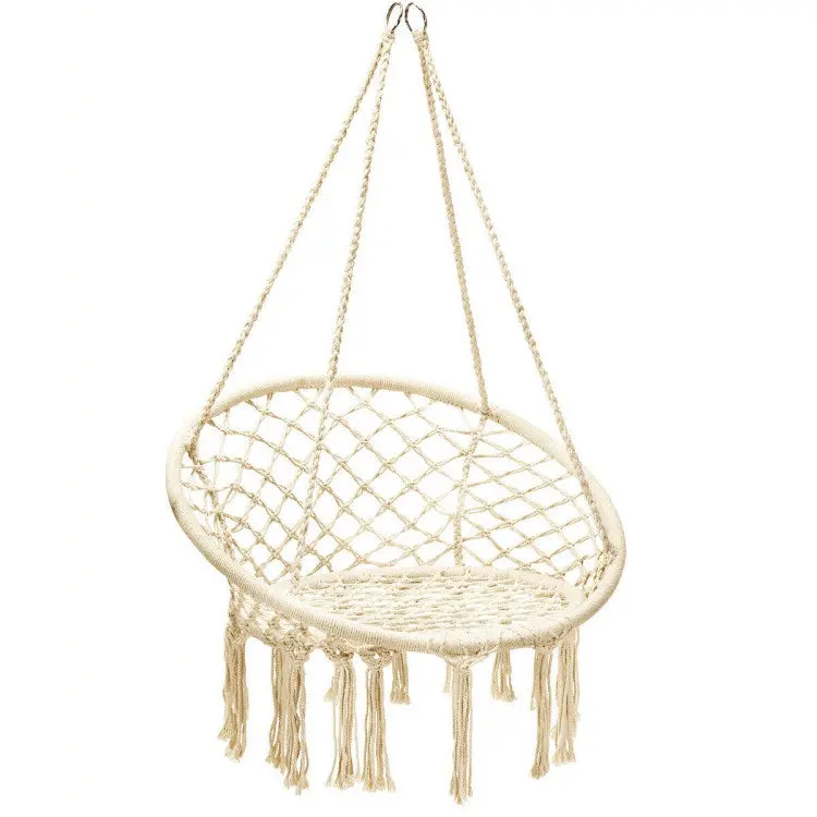 Hanging Macrame Hammock Chair Handwoven Cotton Backrest Natural Comfort w2181