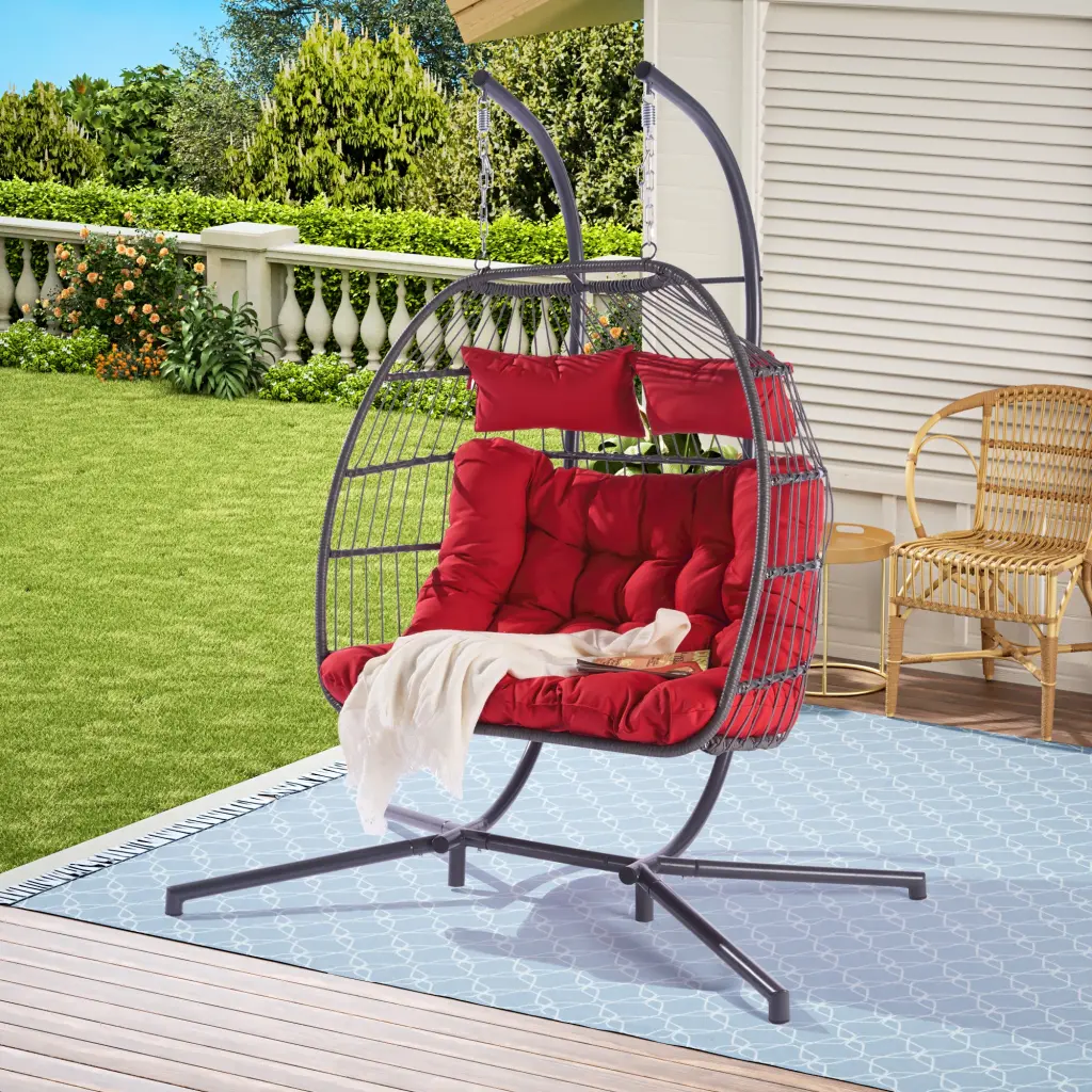 2 Person Outdoor Rattan Hanging Egg Chair Patio Sectional deeray store