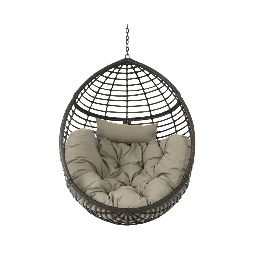 Hanging Binquireet Brown Rattan Iron Chair No Stand Khaki Brown nh-comfortcove