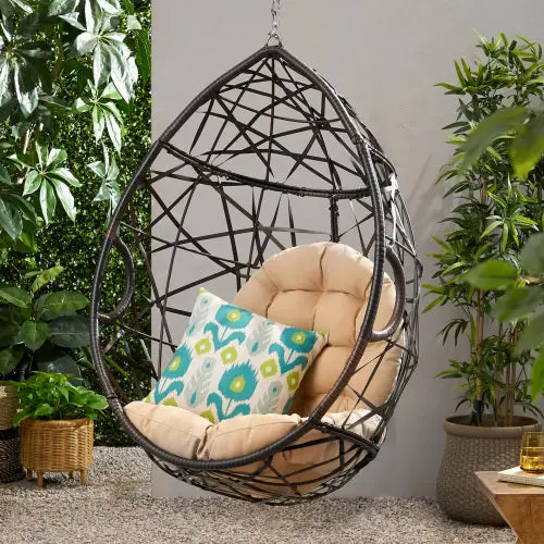 Marlin Hanging Egg Chair Brown PE Rattan Iron Water-resistant Outdoor Furniture nh-purenest--canada-