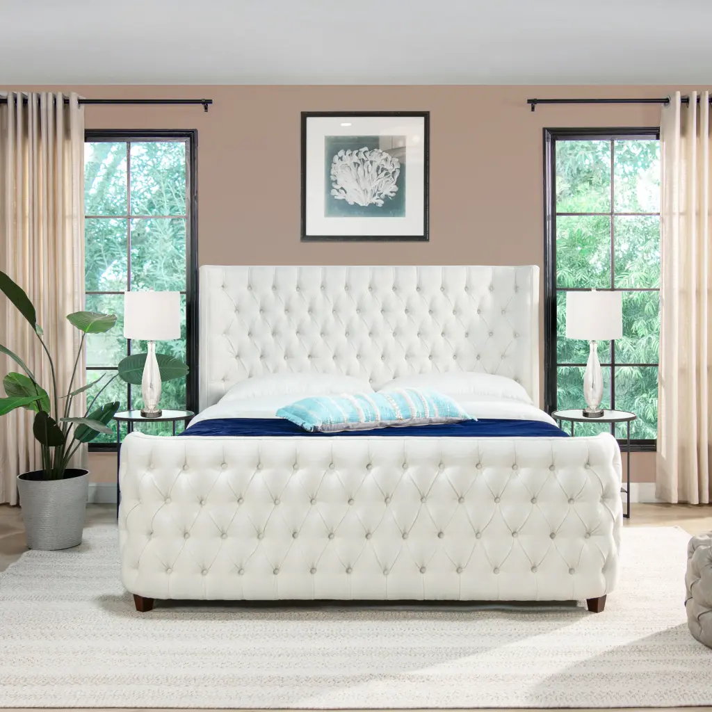 Brooklyn King Tufted Panel Bed Headboard and Footboard Set Antique White jennifer taylor home