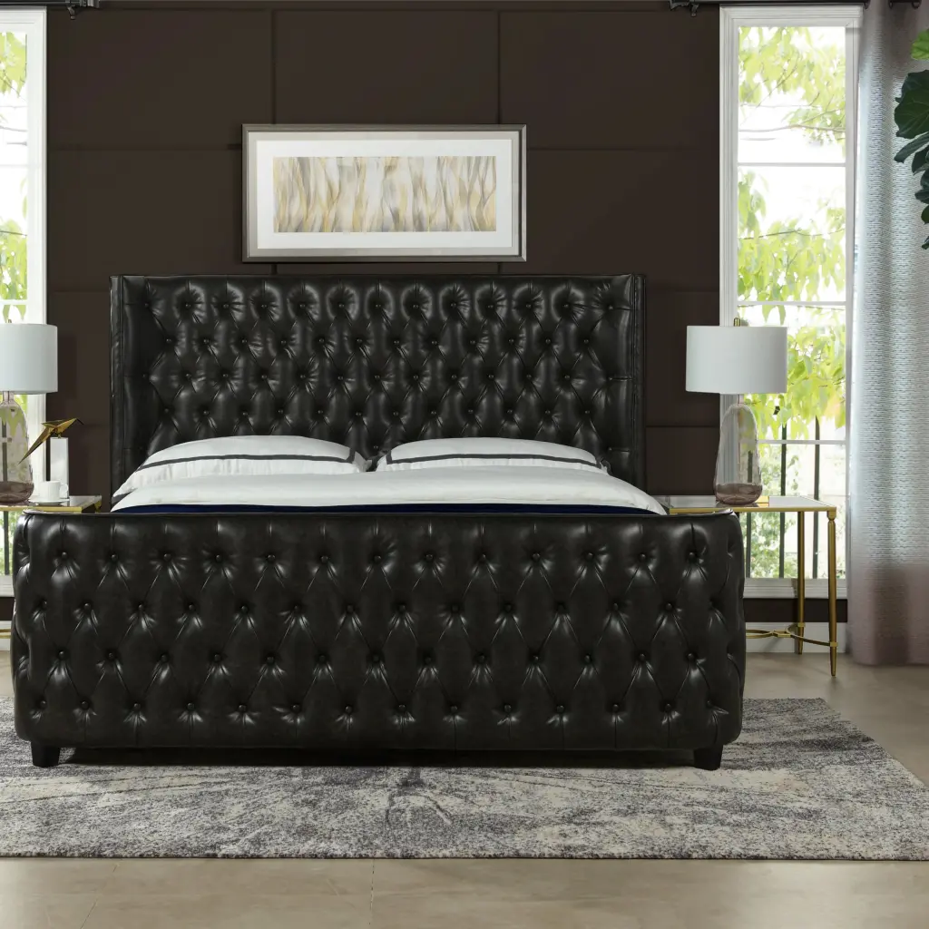 Brooklyn King Tufted Panel Bed Headboard And Footboard Set Vintage Blue jennifer taylor home