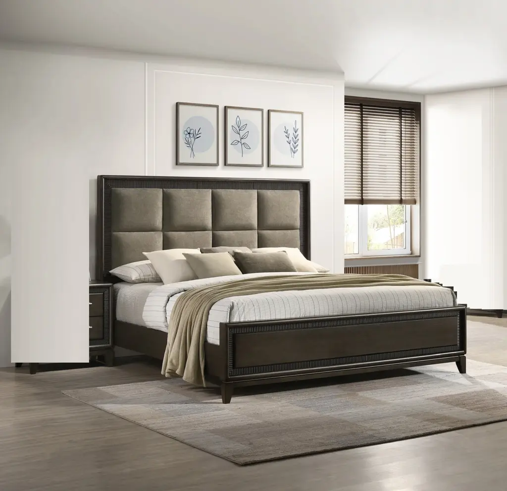1Pc King Size Contemporary Style Padded Headboard Brown Finish Solid Wood kanepe
