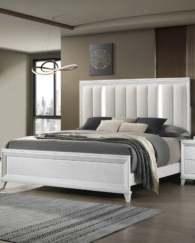 1Pc Queen Dimensions Led Light Linen Look Material Upholstered Headboard Panel - Modern LED Headboard Linen Upholstery kanepe