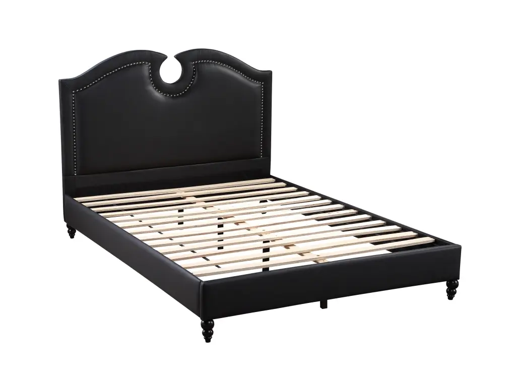 Black Faux Hide Unique Design Headboard 1Pc Queen Dimensions Bed Bedroom kanepe