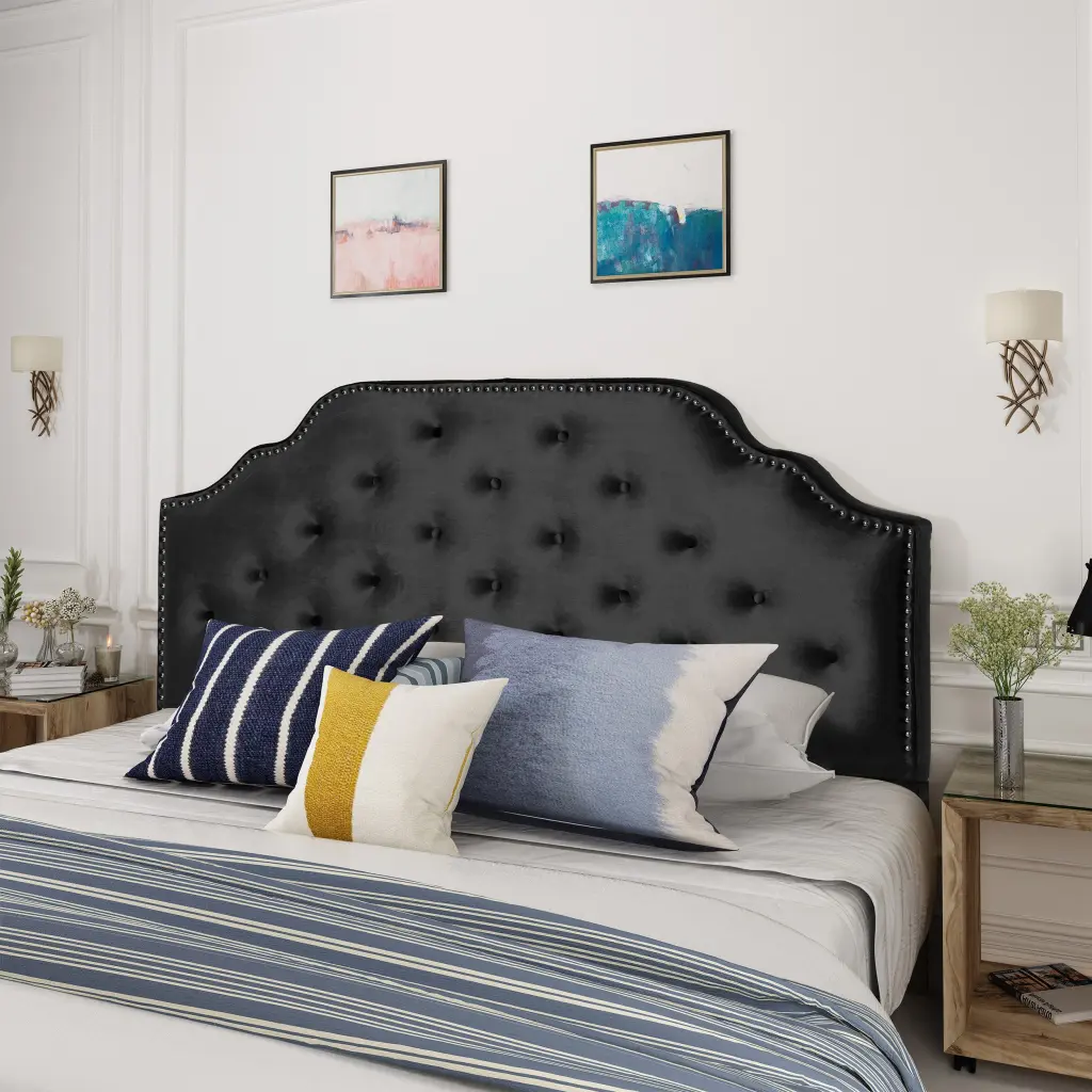 Queen & Full Size Headboard - Black Velvet Upholstered Bed Frame Headboard nh-sunfay