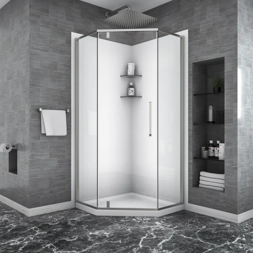 34 1/8 X 72 Inch Semi Frameless Neo Angle Hinged Shower Door lordear