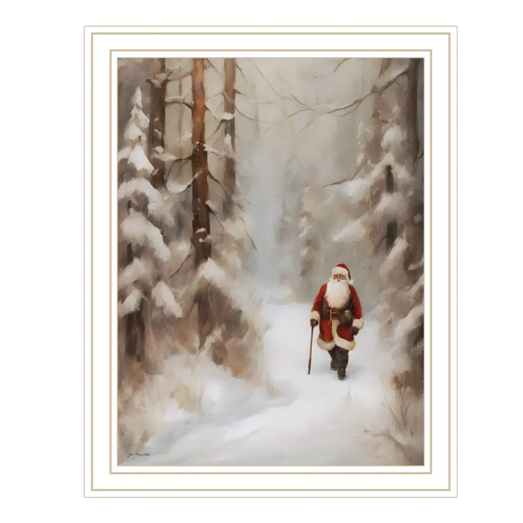 Santa's Winter Stroll White Framed Wall Art Living Room Holiday Décor trendy decor 4u