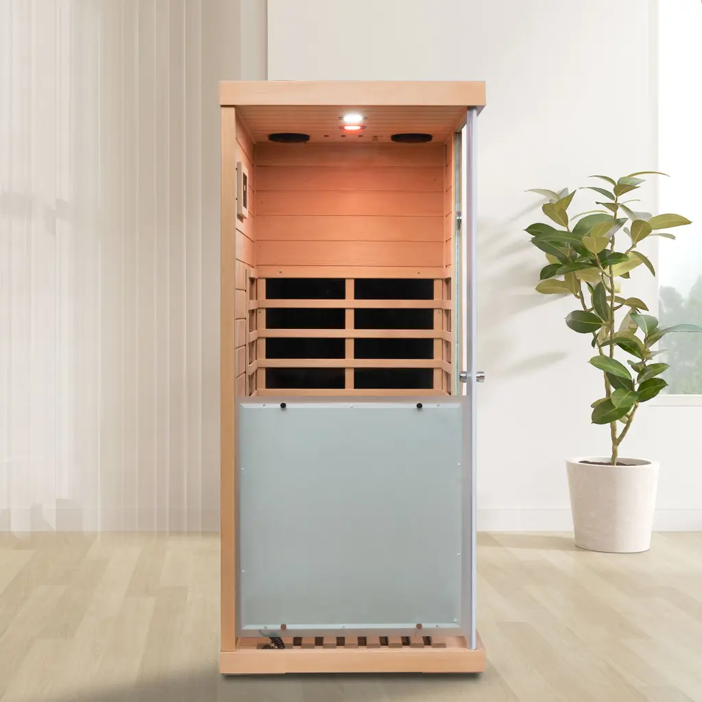 Large Crystal Mini Hemlock Sauna Left Door Opening Natural Timber rnb
