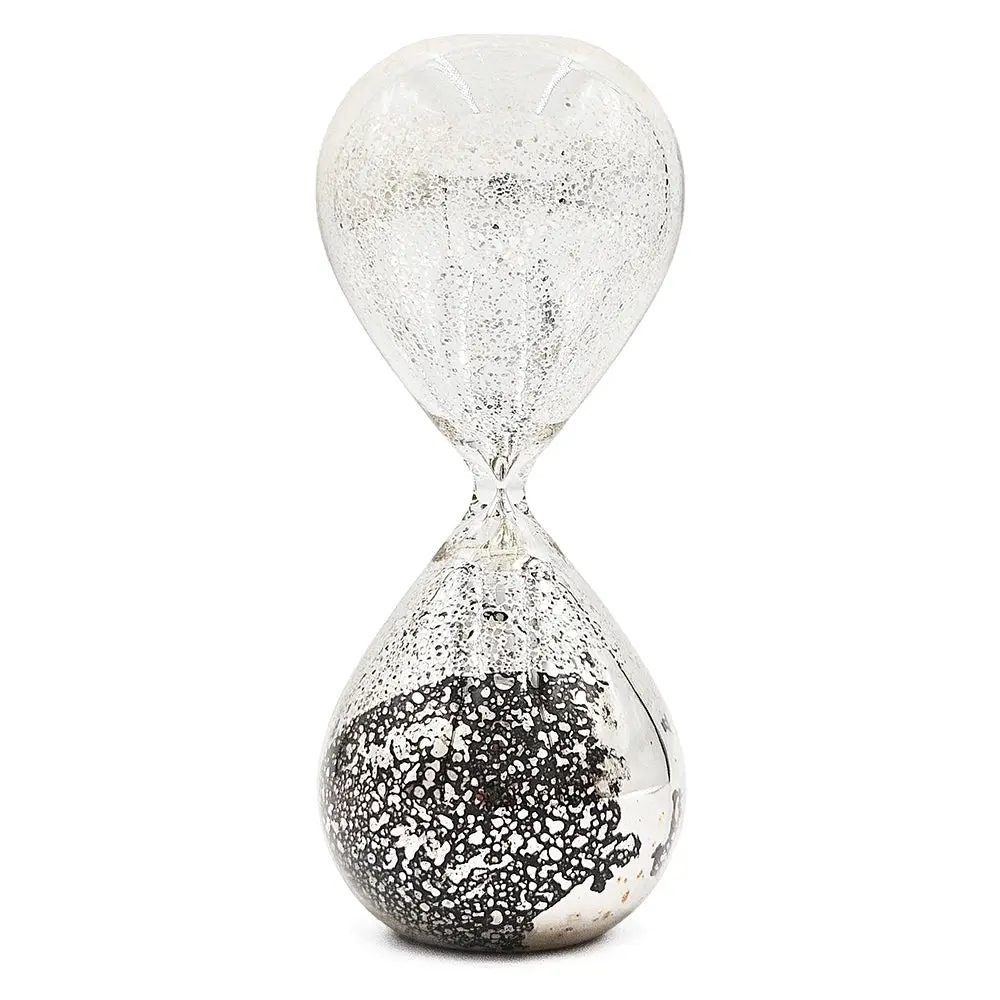 3.2x3.2x8 Inches Peleus 30 Minute Silvered Hourglass Black Sand Antique evergreen decor