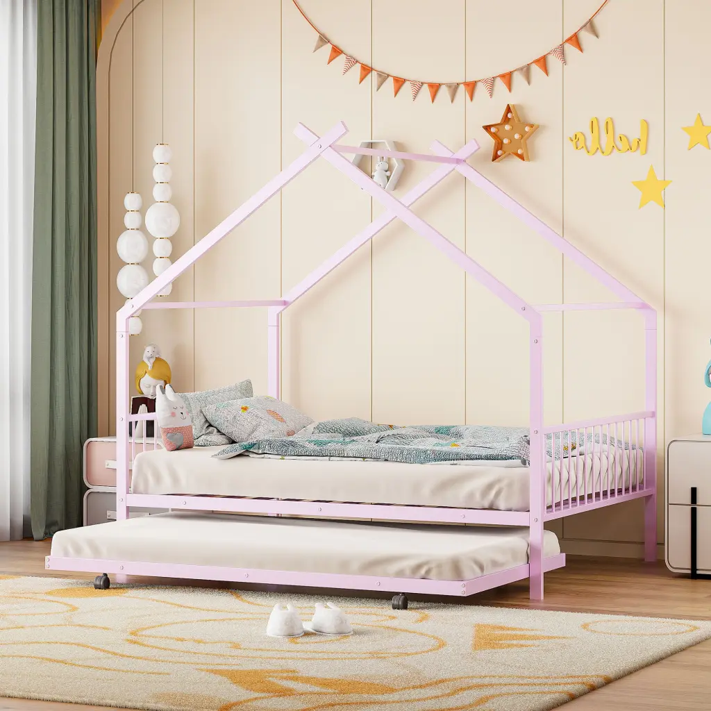 Full Size Metal House Bed Twin Trundle Pink Full Metal Frame lucky world
