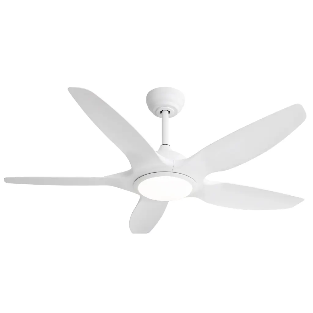 48 Inch Indoor Ceiling Fan 5 White ABS Blades Remote Control Reversible DC Motor