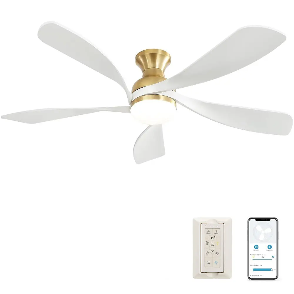 52 Inch Ceiling Fan Dimmable 3 Hue LED Light Reversible ceiling fan with light