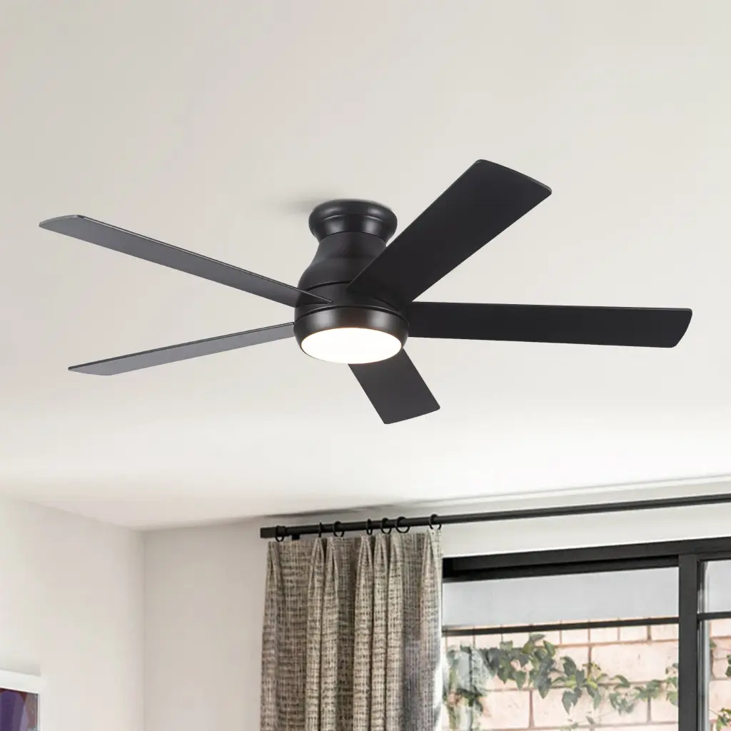 52 Inch Low Profile Ceiling Fan Lights Antique Black Modern Plywood Blades yuhao w1367