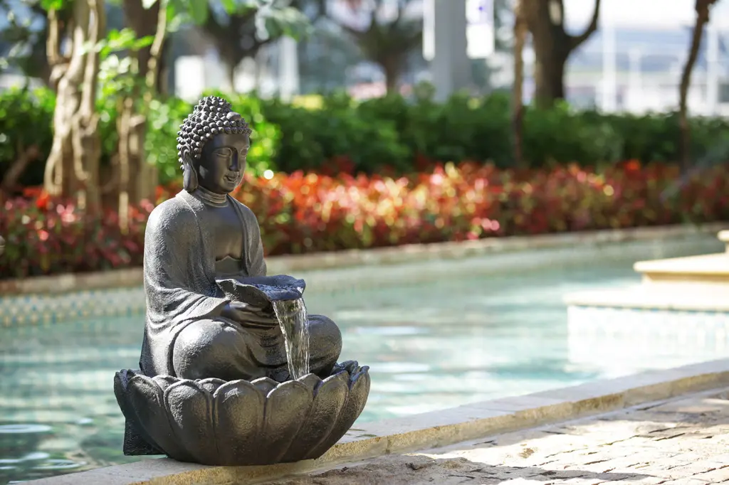 24X20.5X34 Inch Dark Gray Buddha Statue Water Fountain Indoor Outdoor Polyresin Decor w2078