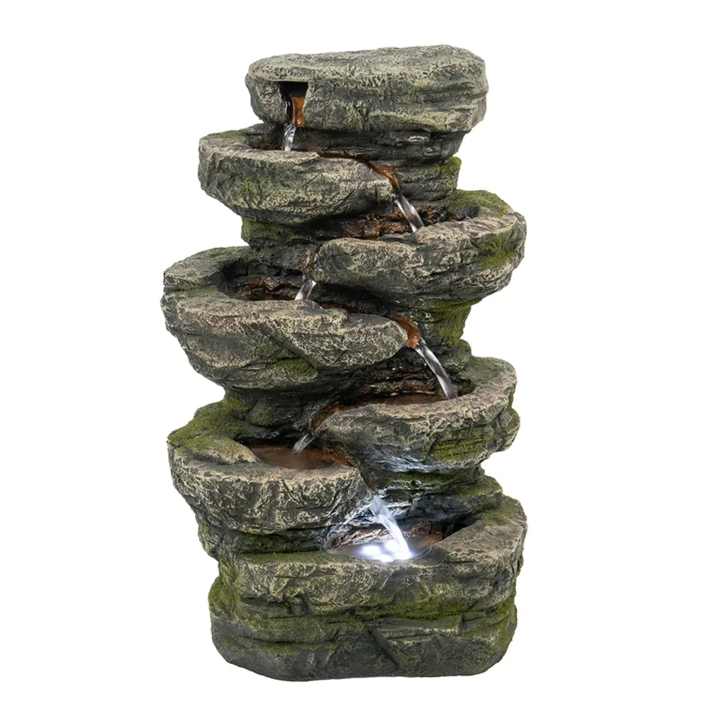 9X5X14 Indoor Gray Stone Look Water Fountain 7 Tier Polyresin Cascading Fountain w2078