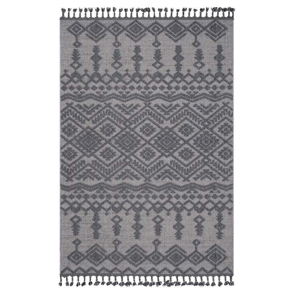 6X9 White Gray Traditional Indoor Outdoor Area Rug Polypropylene naar rug