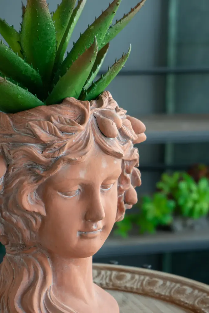 8X9X11.5 Inch Brown Head Bust Planter Greek Style Cement Head Planter Indoor Decor w2078