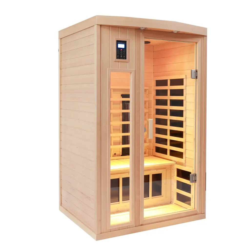 Two Person Indoor Hemlock Sauna Natural Timber Solid Wood Home Spa rnb