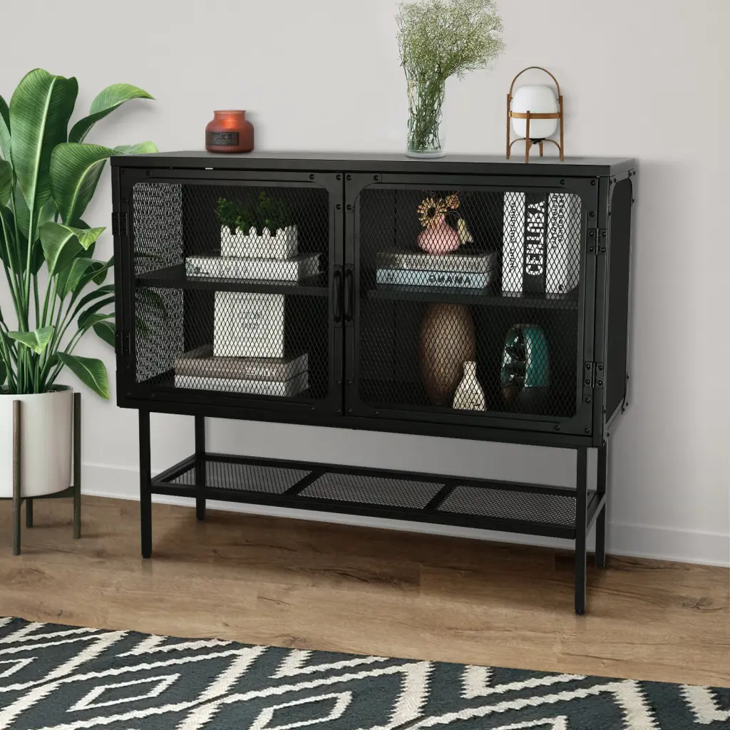 Industrial Double Door Cabinet Console Table 2 Mesh Doors Adjustable rnb