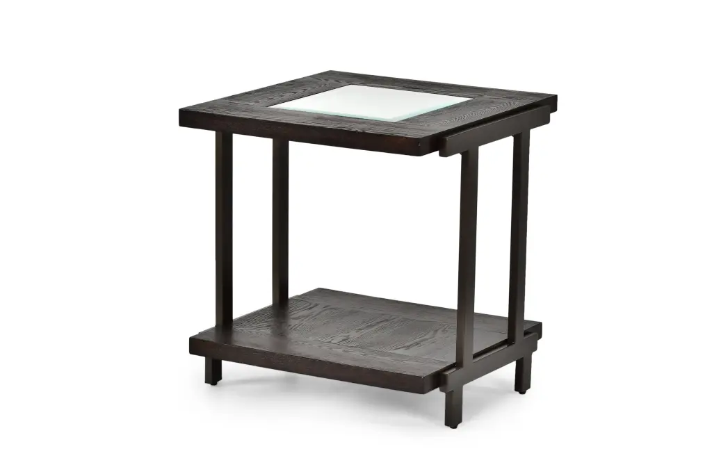 Sophisticated Rustic Industrial End Table Rich Wood Finish and Roomy Bottom Shelf steve silver furniture