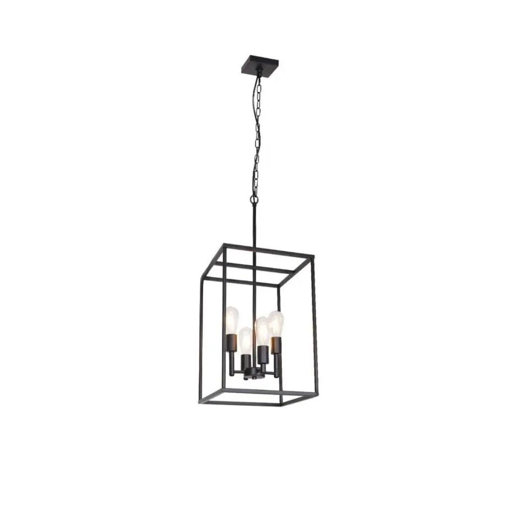 4 Light Large Industrial Metallic Farmhouse Pendant Light Black Square Wi prohome